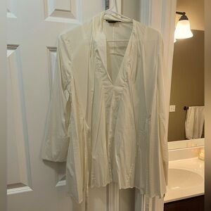 BCBG beautiful wrap cream blouse